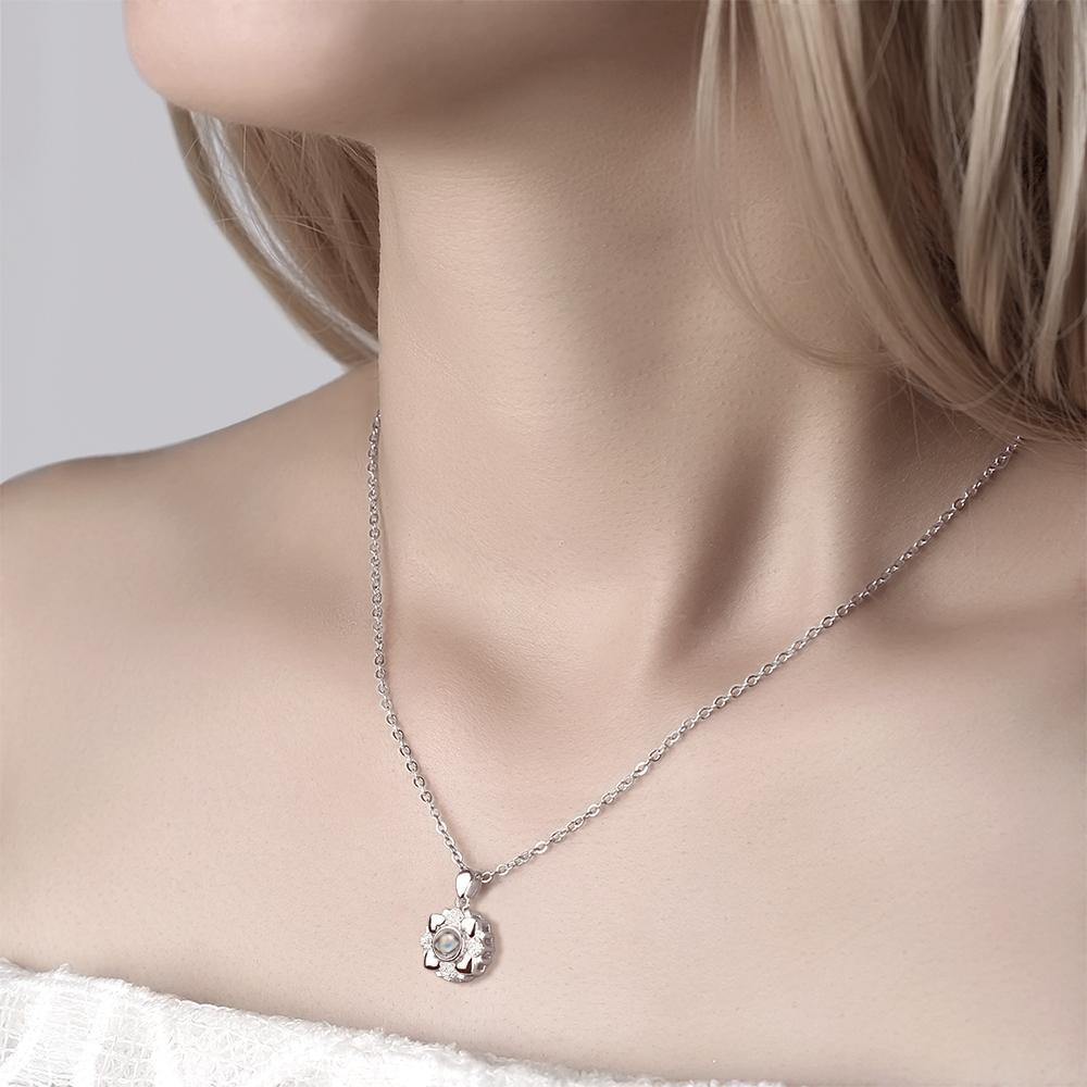 Personalized Projection Photo Four Little Heart Necklace Silver - YourPhotoNecklace