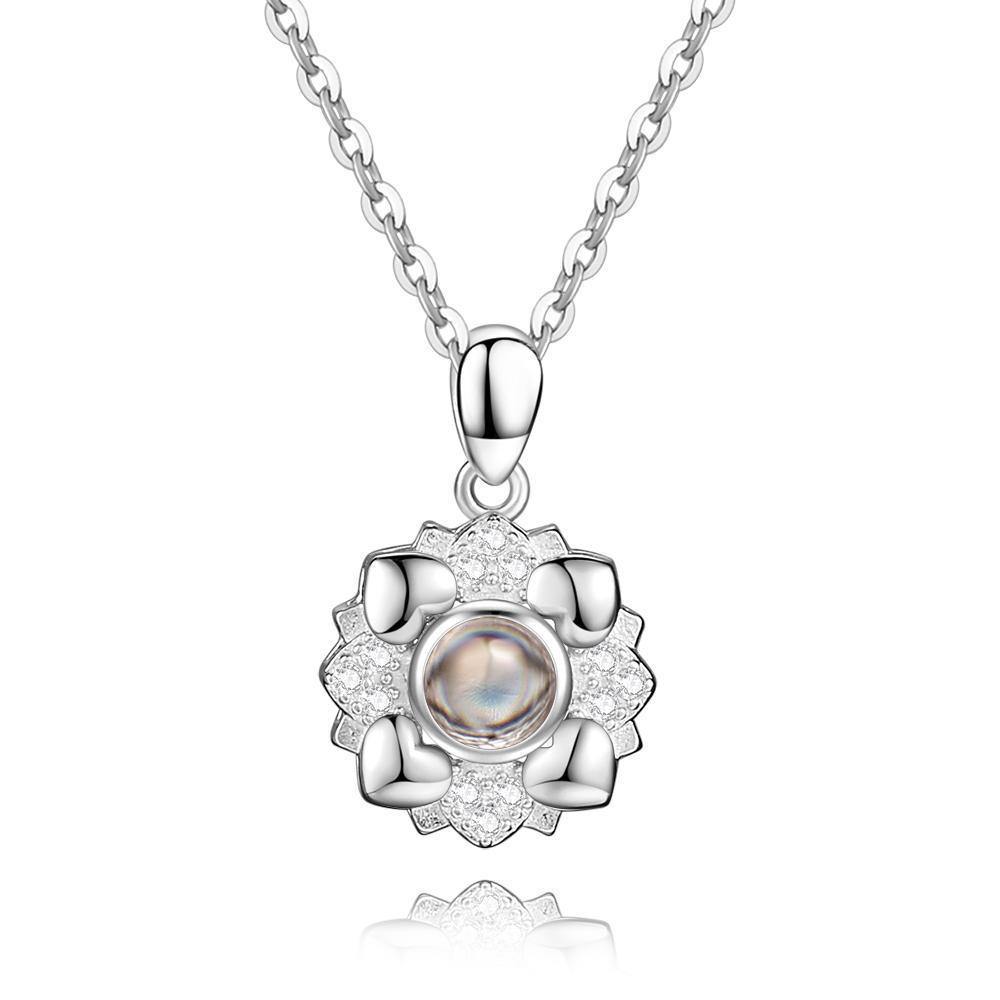 Personalized Projection Photo Four Little Heart Necklace Silver - YourPhotoNecklace