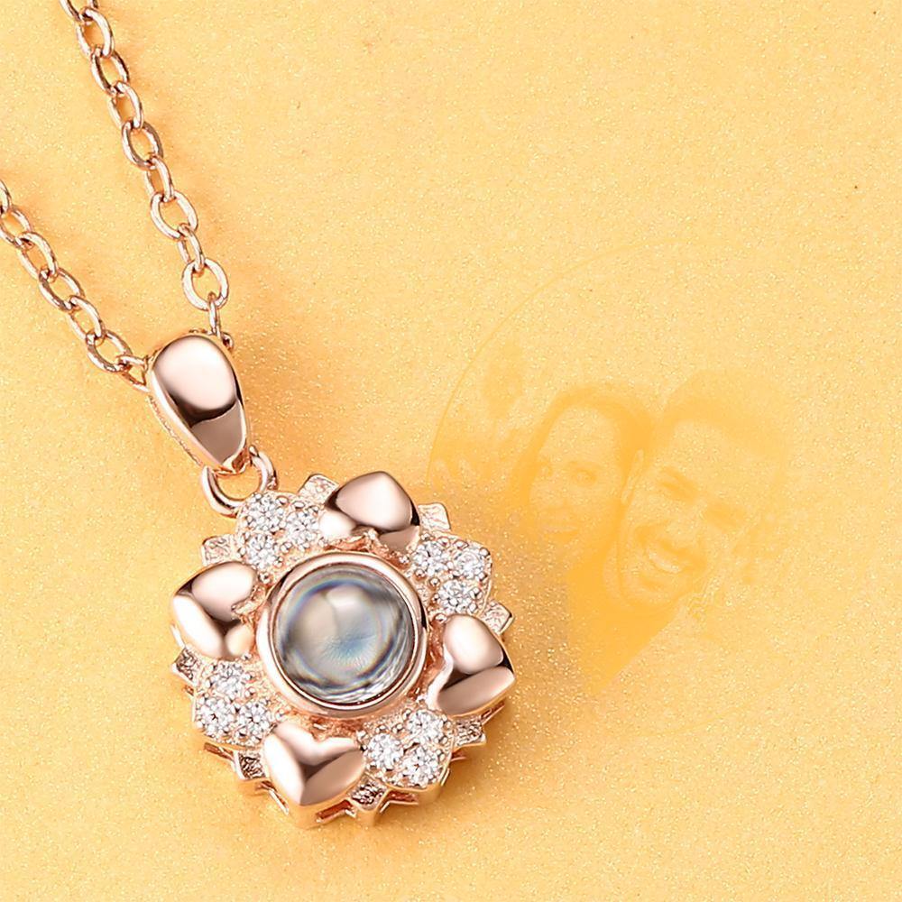 Personalized Projection Photo Four Little Heart Necklace Rose Gold - YourPhotoNecklace