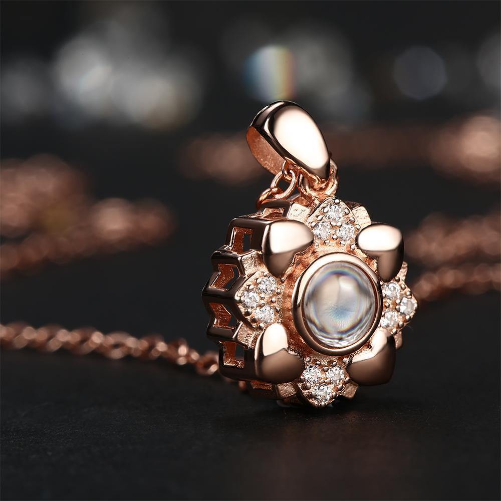 Personalized Projection Photo Four Little Heart Necklace Rose Gold - YourPhotoNecklace