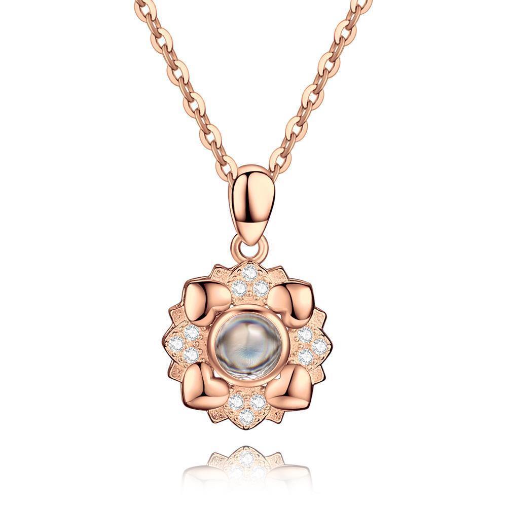 Personalized Projection Photo Four Little Heart Necklace Rose Gold - YourPhotoNecklace