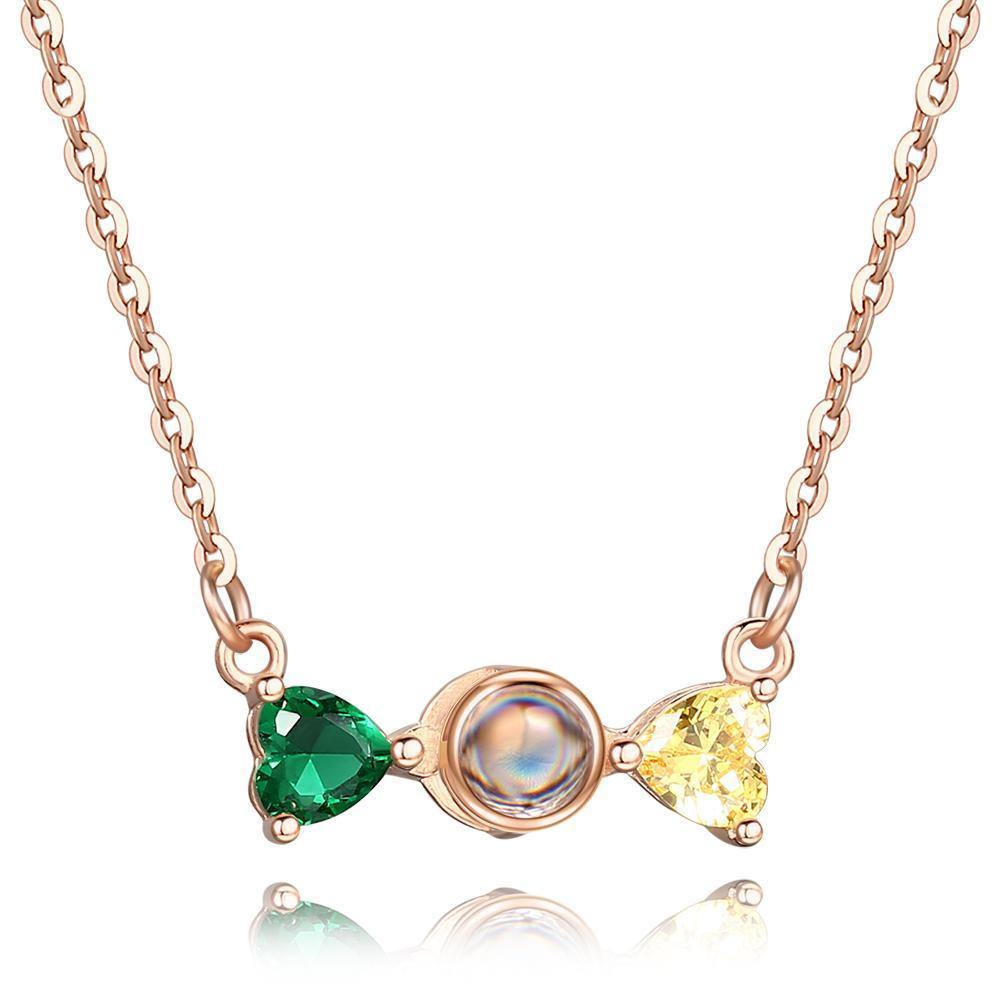 Personalized Projection Photo Bow Necklace Rose Gold - myphotowalletuk