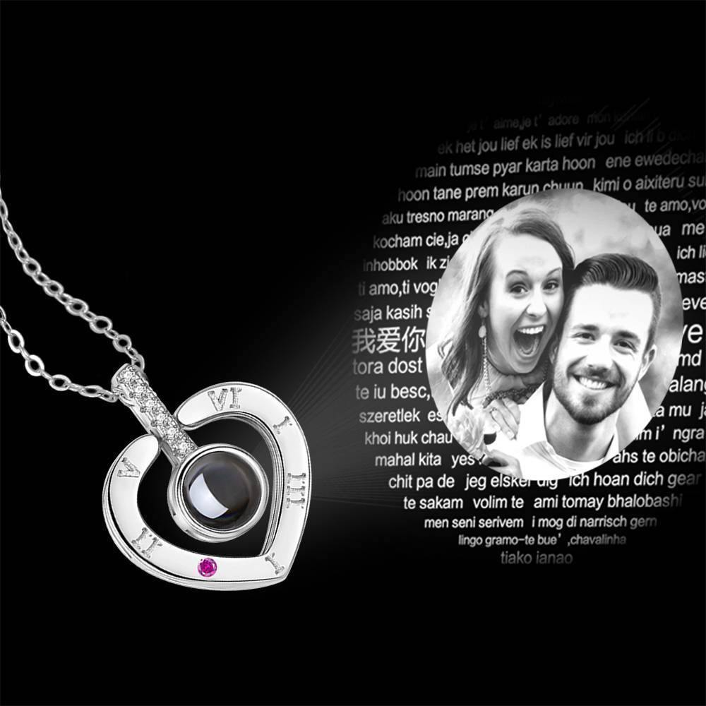 Personalized Photo With 100 Languages Says I Love You Projection Necklace Heart-shaped Silver