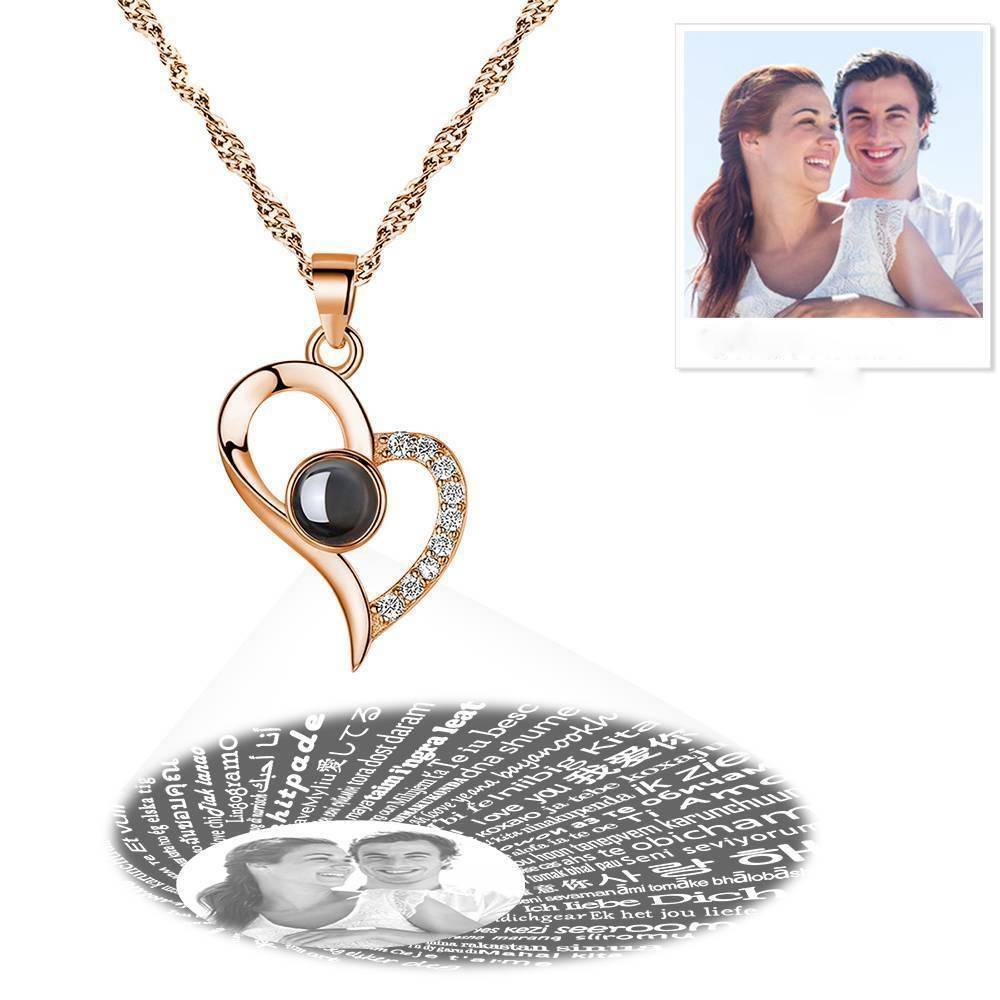 Personalized Photo With 100 Languages Says I Love You Projection Necklace Rose Gold - YourPhotoNecklace