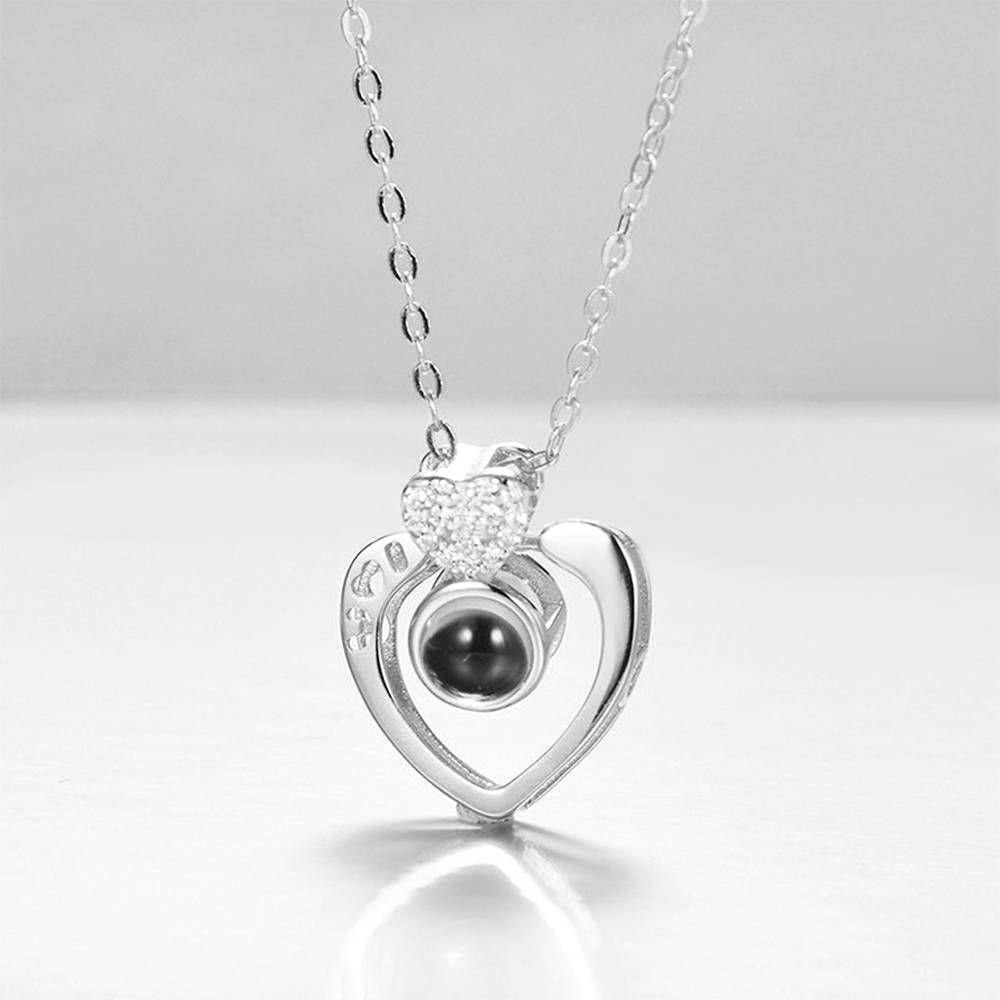 I Love You Necklace in 100 Languages Projection Engraved Necklace Two Hearts Silver - myphotowalletukus
