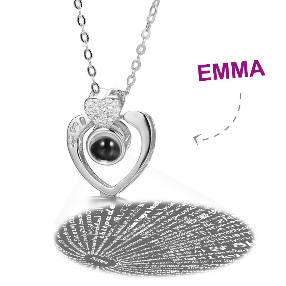 I Love You Necklace in 100 Languages Projection Engraved Necklace Two Hearts Silver - myphotowalletukus