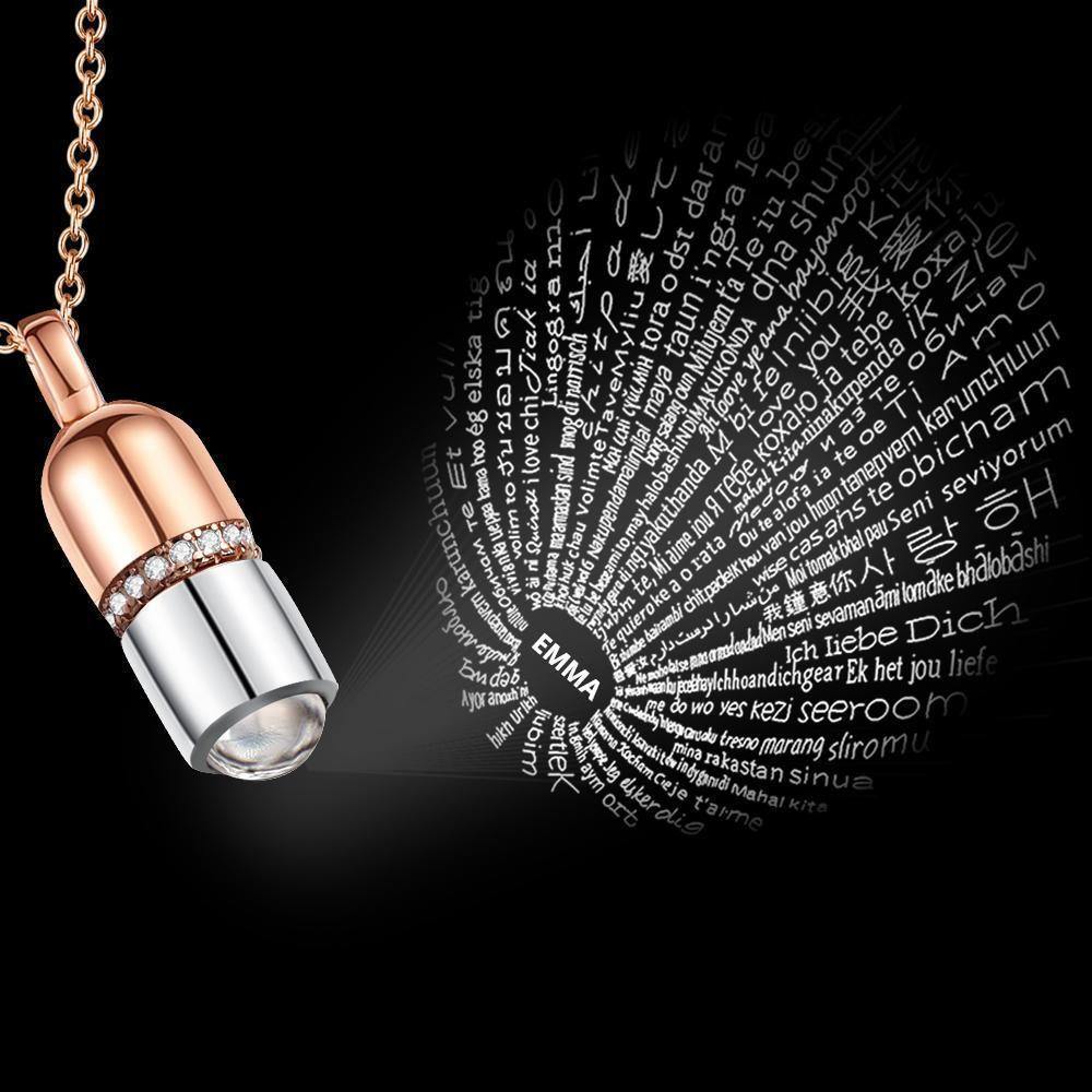 I Love You Necklace in 100 Languages Projection Engraved Necklace Rose Gold - myphotowalletukus
