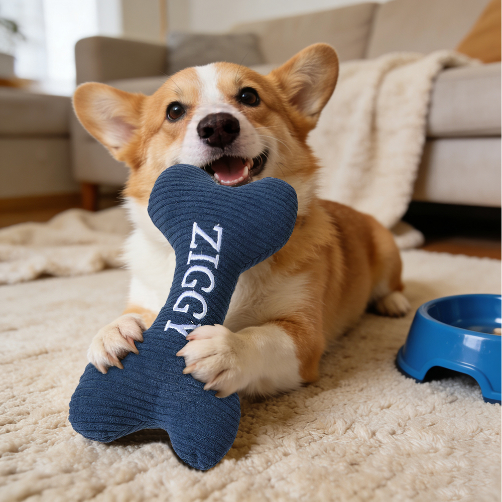 Personalized Dog Bone Toy: Embroidered Wool Blend Puppy Gift - 
