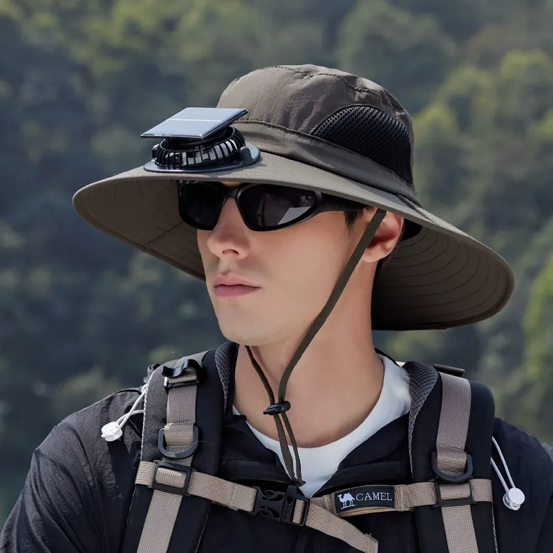 Wide Brim Solar Fan Outdoor Fishing Hat-Solar & USB Charging, Sunscreen Sun Hat with Fan, Solar Fan Hat Upf50+