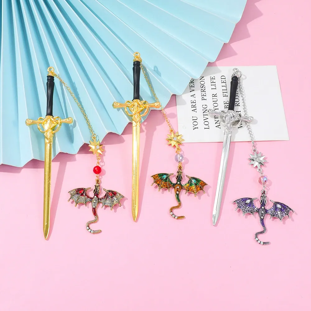 Personalized Dragon Sword Bookmark – Custom Name Fantasy Winged Dragon Metal Charm Gift for Book Lovers - 
