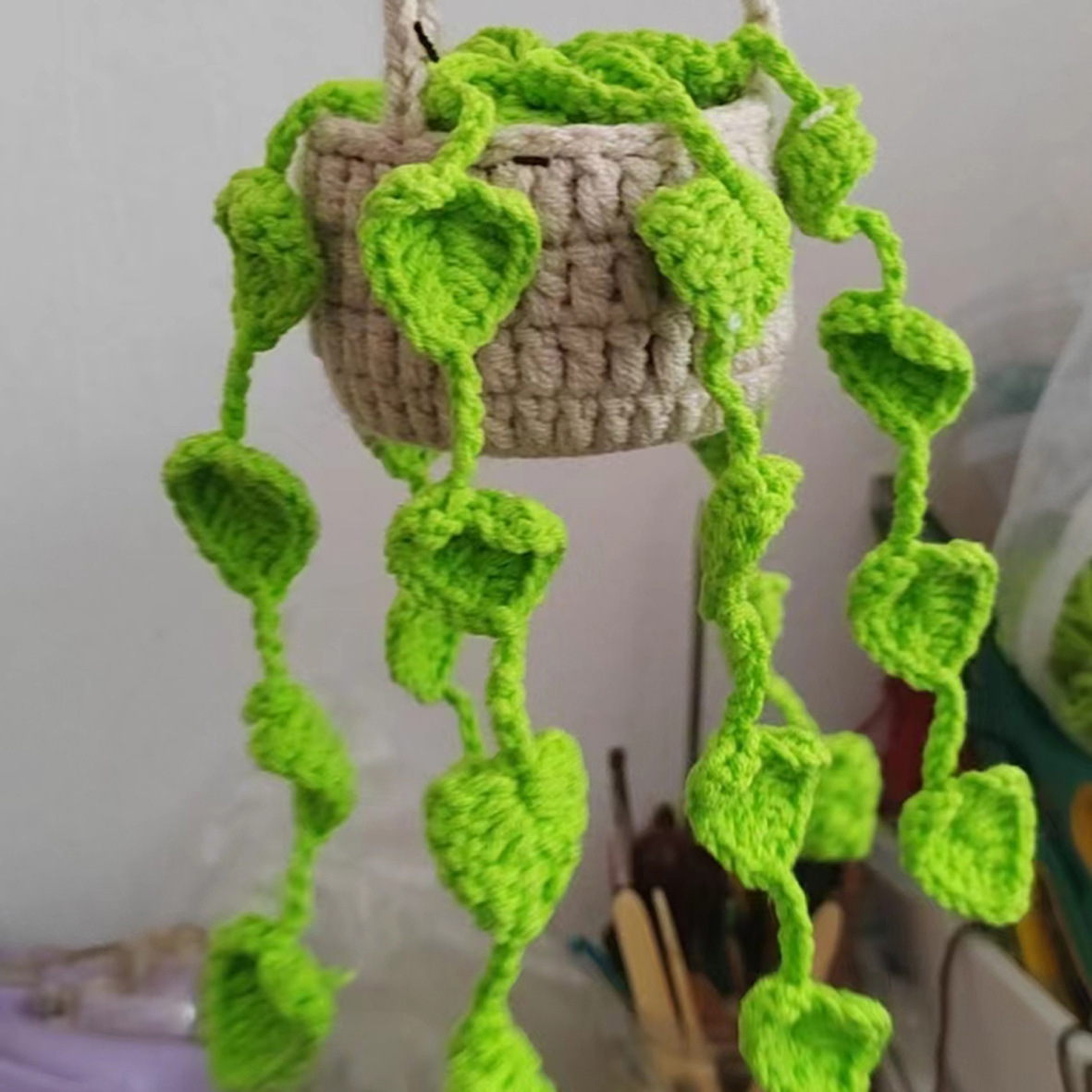 Crochet String of Pearls Plant Car Hanging, Crochet Plant Car Diffuser Hanging, Car Accessories for Women, Cute Car Decor, Plant Lover Gift - 