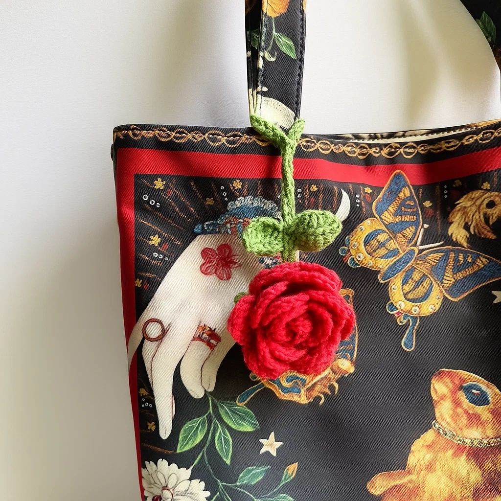 Crochet Cherry Car Mirror Hanging: Handmade Knitted Car Accessory - 