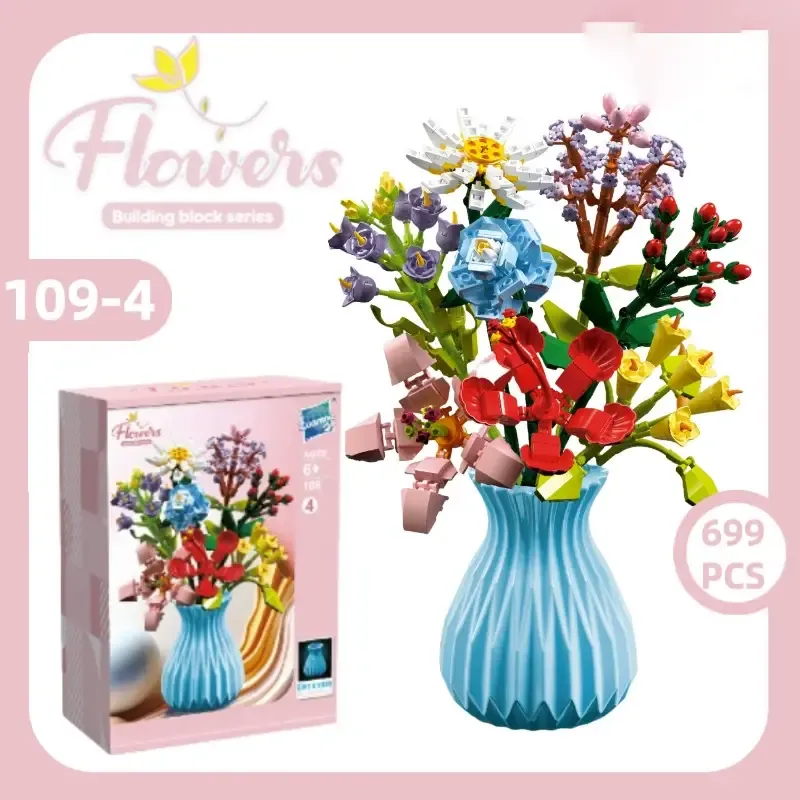 Christmas Flower Bouquet Building Blocks with Vase Eternal Bloom Gift Home Décor - 