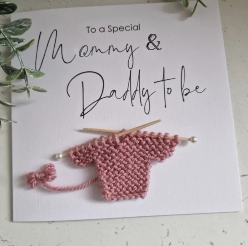 Sweater Newborn Baby Card Handmade Crochet Greeting Card 3D Knitted Card - 