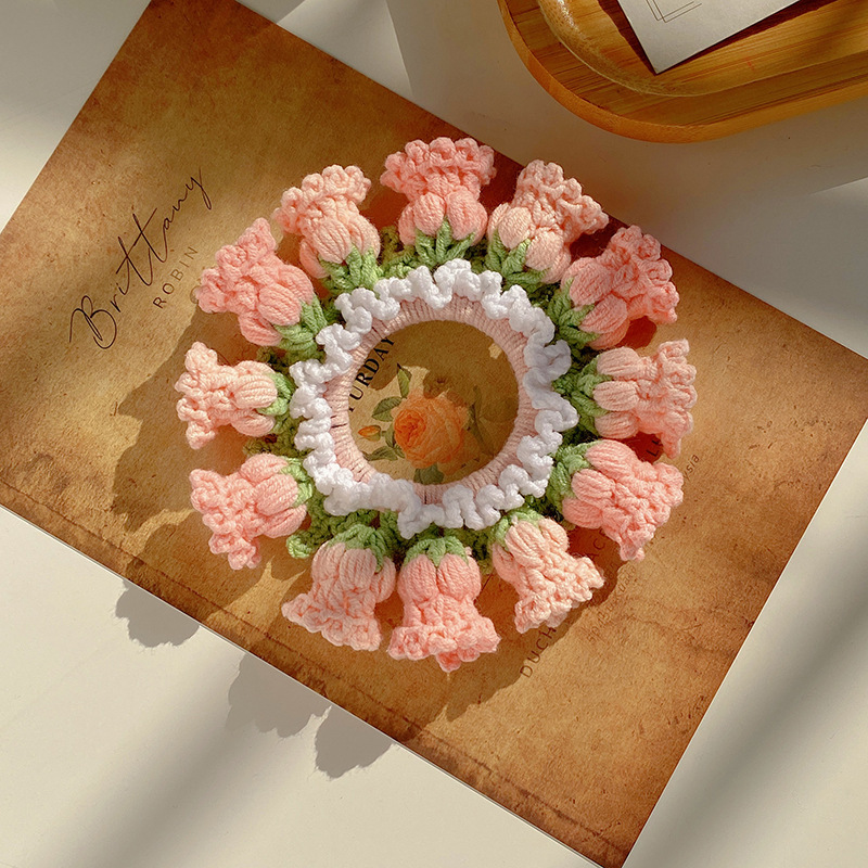 Mother's Day Gifts Hand-Woven Lily Of The Valley Wool Large Intestine Hair Ring High Elastic Ponytail Hair Ring