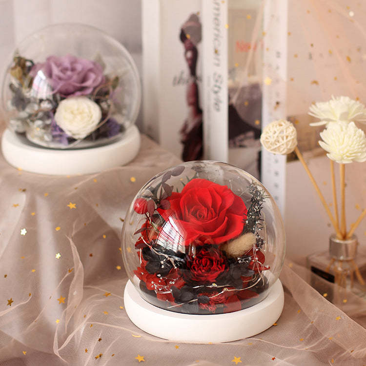 Preserved Flower Rose Preserved Flower Gift Box Glass Cover Valentine's Day Gift 1Pcs