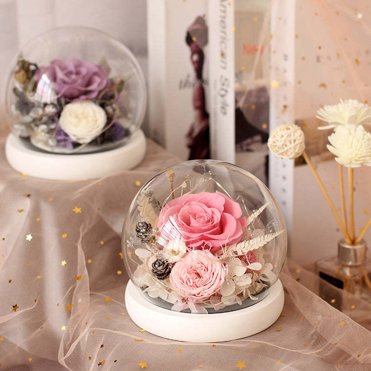 Preserved Flower Rose Preserved Flower Gift Box Glass Cover Valentine's Day Gift 1Pcs