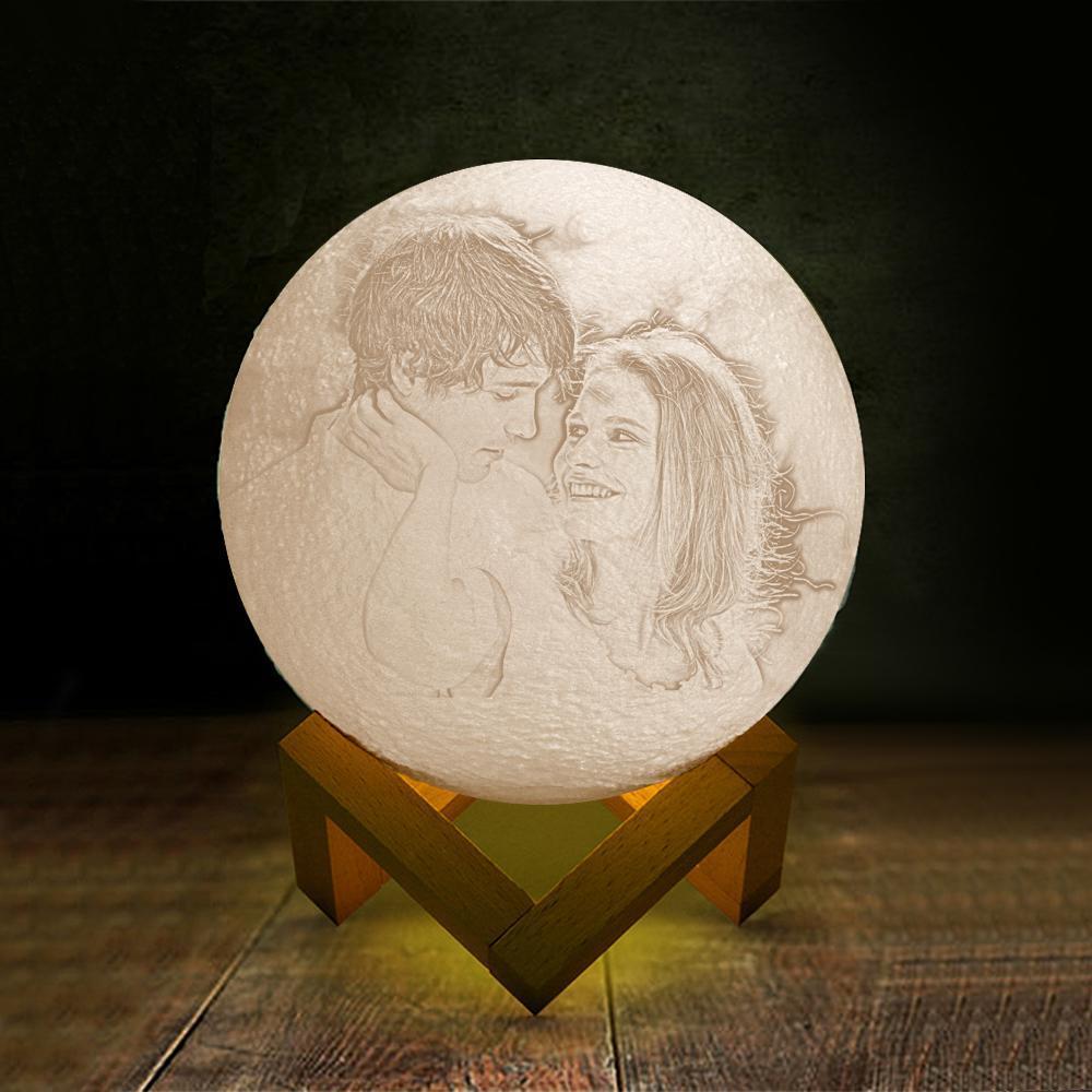 Christmas Gifts Custom Engraved 3D Printing Photo Moon Lamp | Touch to Convert 2 Light Colors