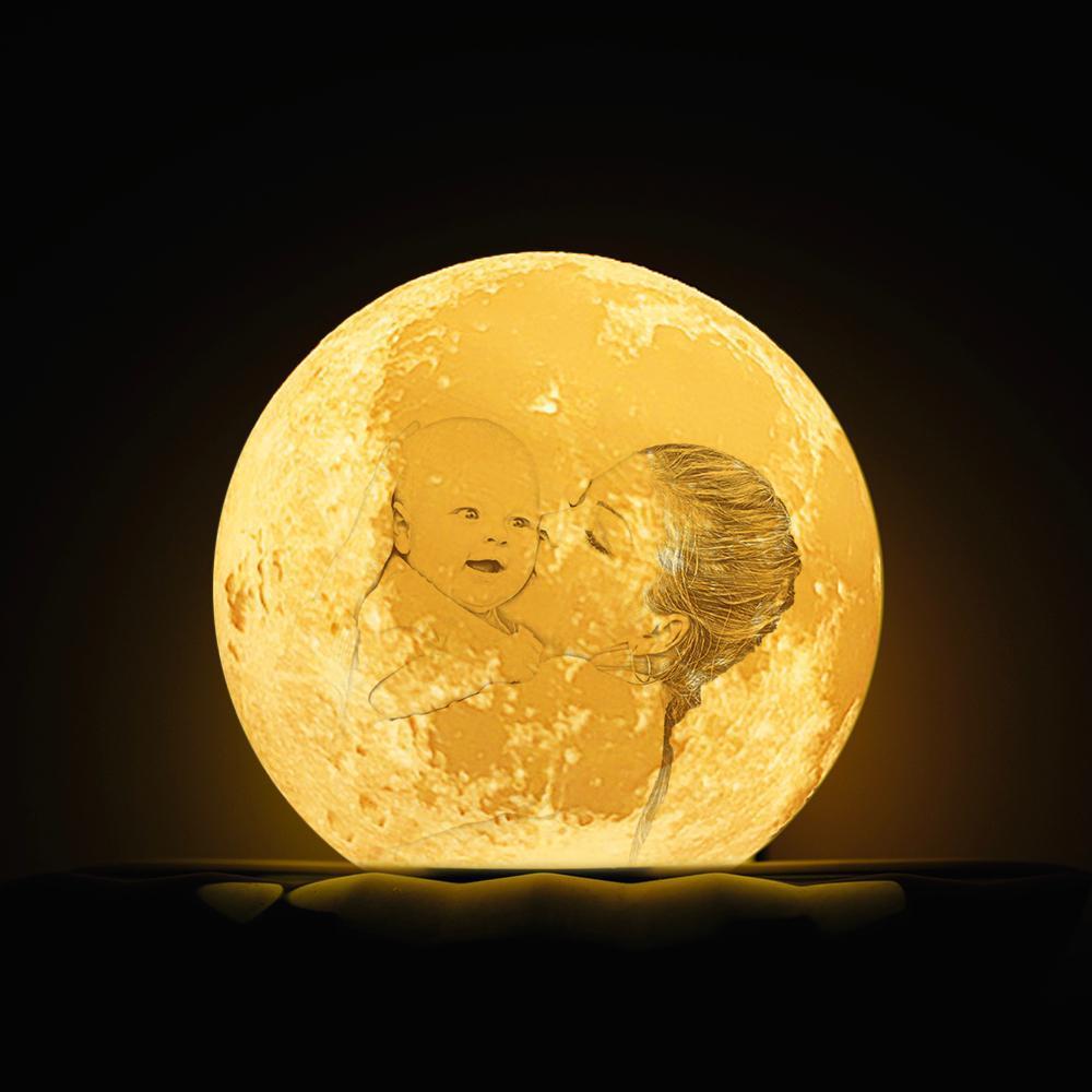 Custom Engraved 3D Photo Moon Lamp | Touch to Convert 2 Colors | Mom's Gift