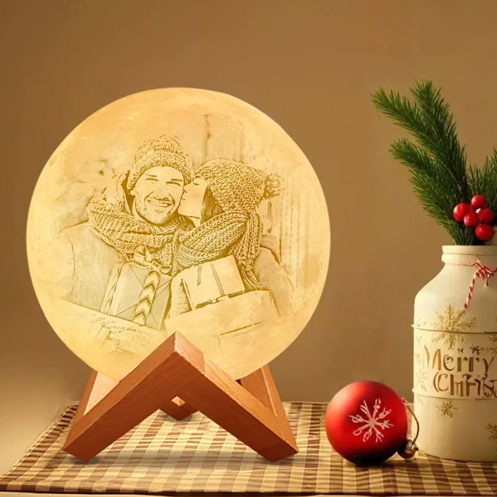 Christmas Gifts Custom Engraved 3D Printing Photo Moon Lamp | Touch to Convert 2 Light Colors