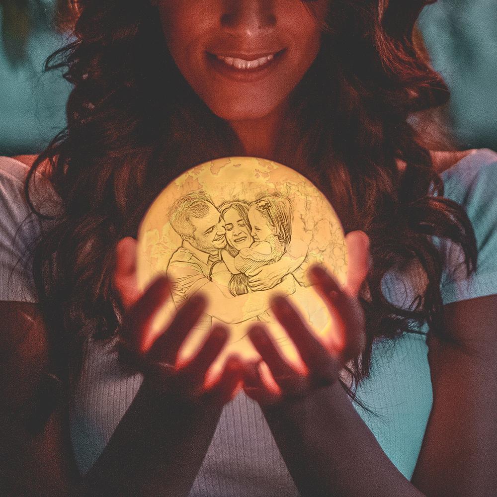 Custom Engraved 3D Printing Photo Earth Lamp 2 Light Colors