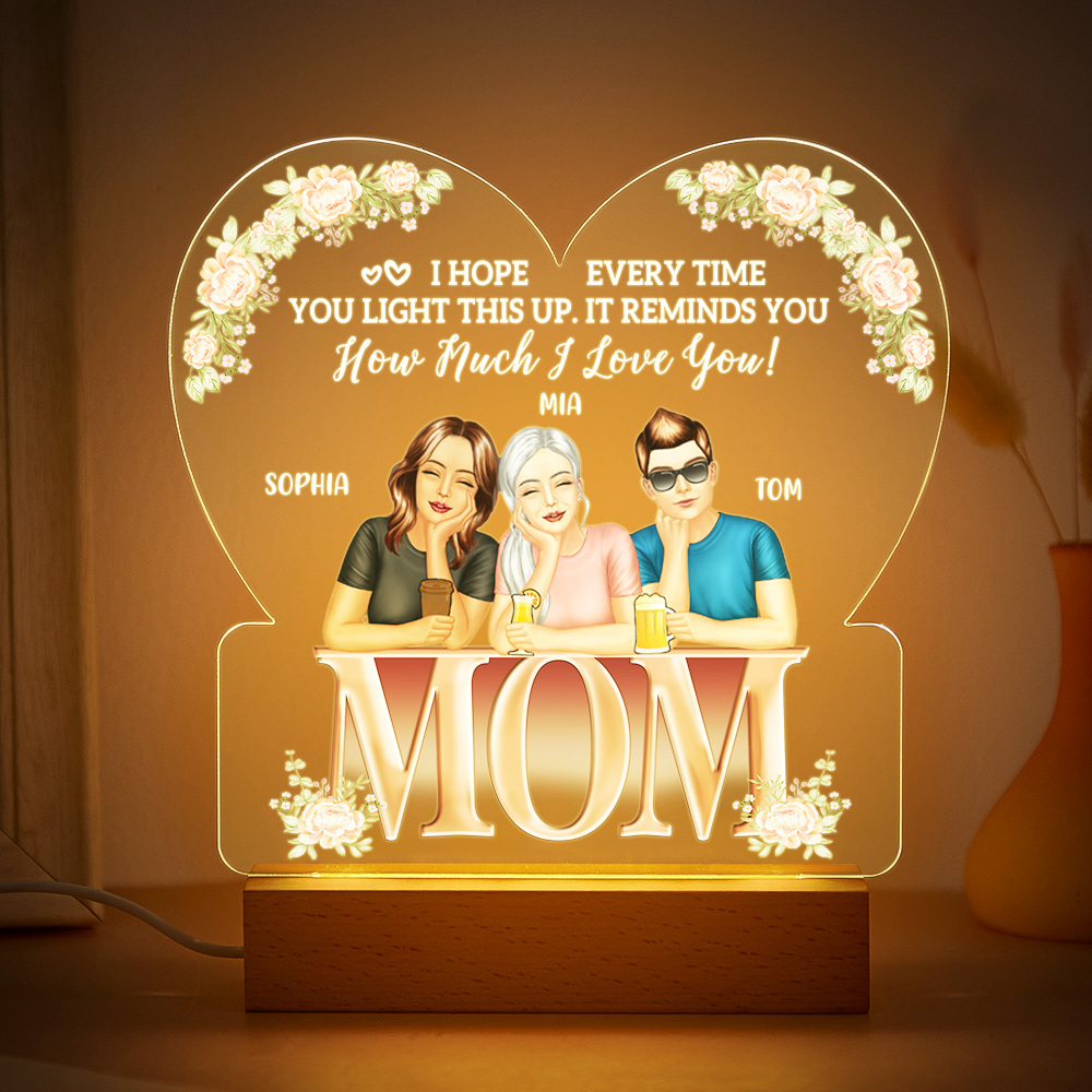 Custom Mother and Kids Acrylic Lamp Gifts for Mum