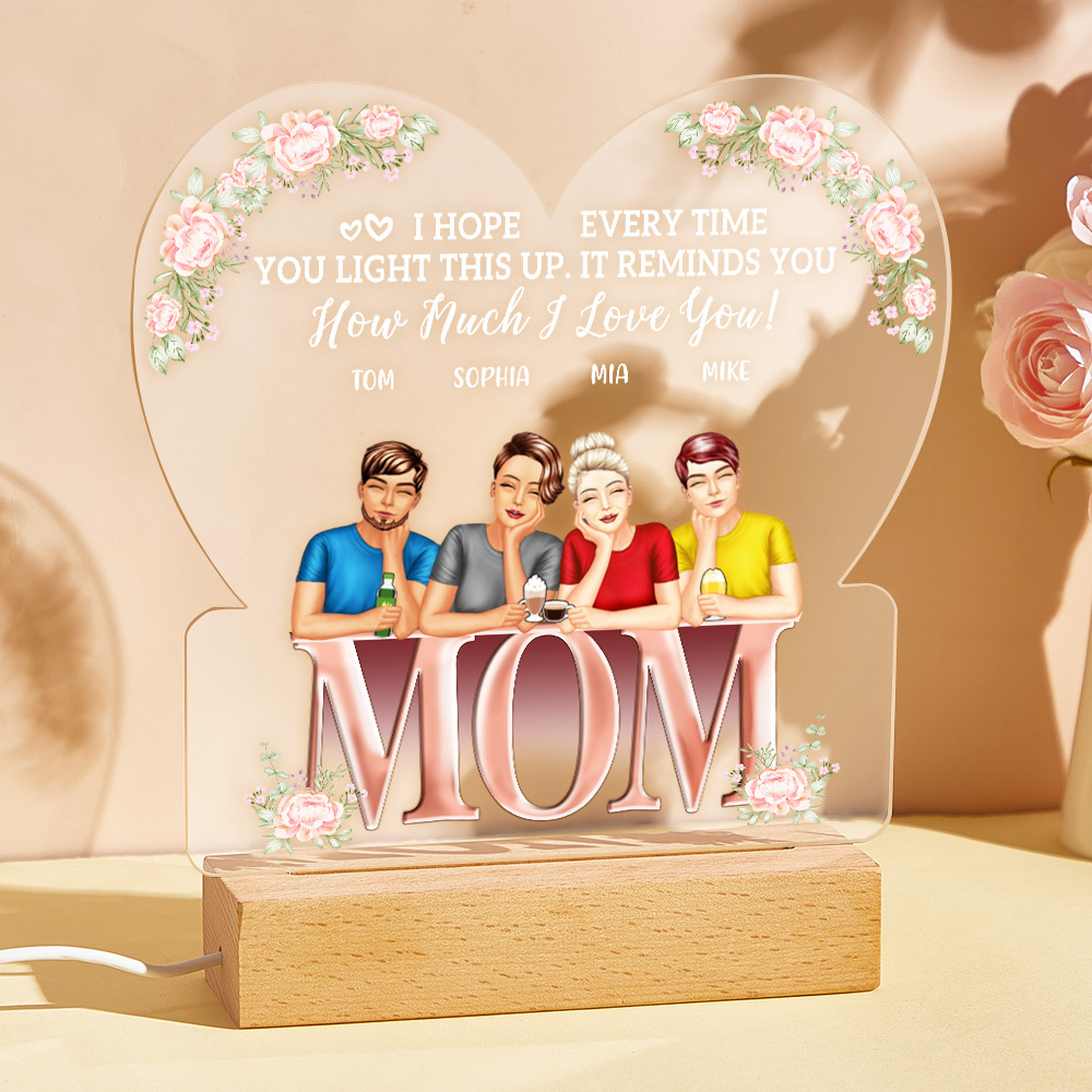 Custom Mother and Kids Acrylic Lamp Gifts for Mum