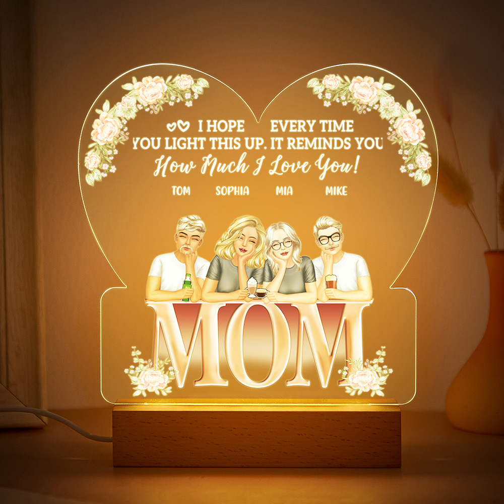 Custom Mother and Kids Acrylic Lamp Gifts for Mum