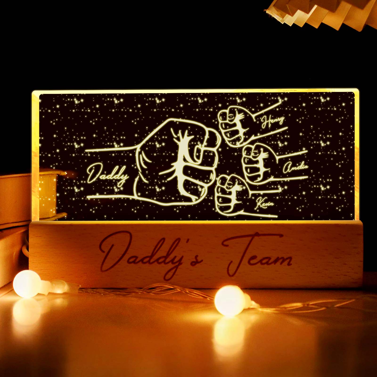 Father's Day Gifts Custom Acrylic LED Night Light Personalised Daddy's Team Fists Bump