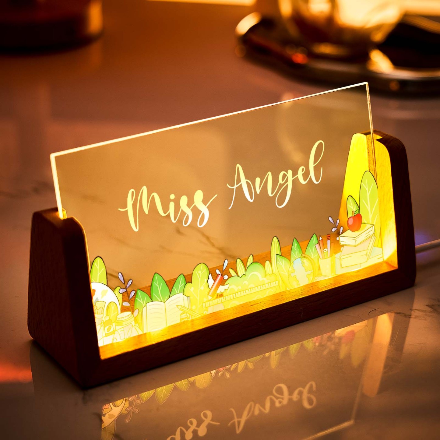 Personalized Name Desk Plate for Teacher | Custom Name Sign for Desk | Lighted Acrylic Nameplate | Teacher Appreciation Gift | Office Decor