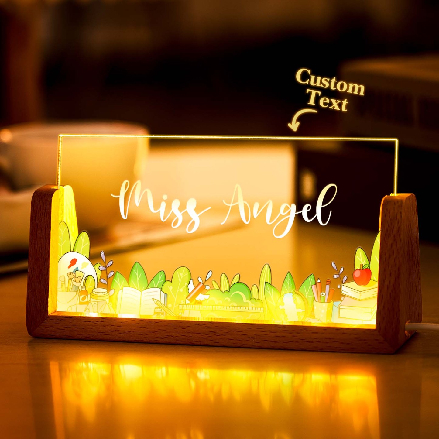 Personalized Name Desk Plate for Teacher | Custom Name Sign for Desk | Lighted Acrylic Nameplate | Teacher Appreciation Gift | Office Decor