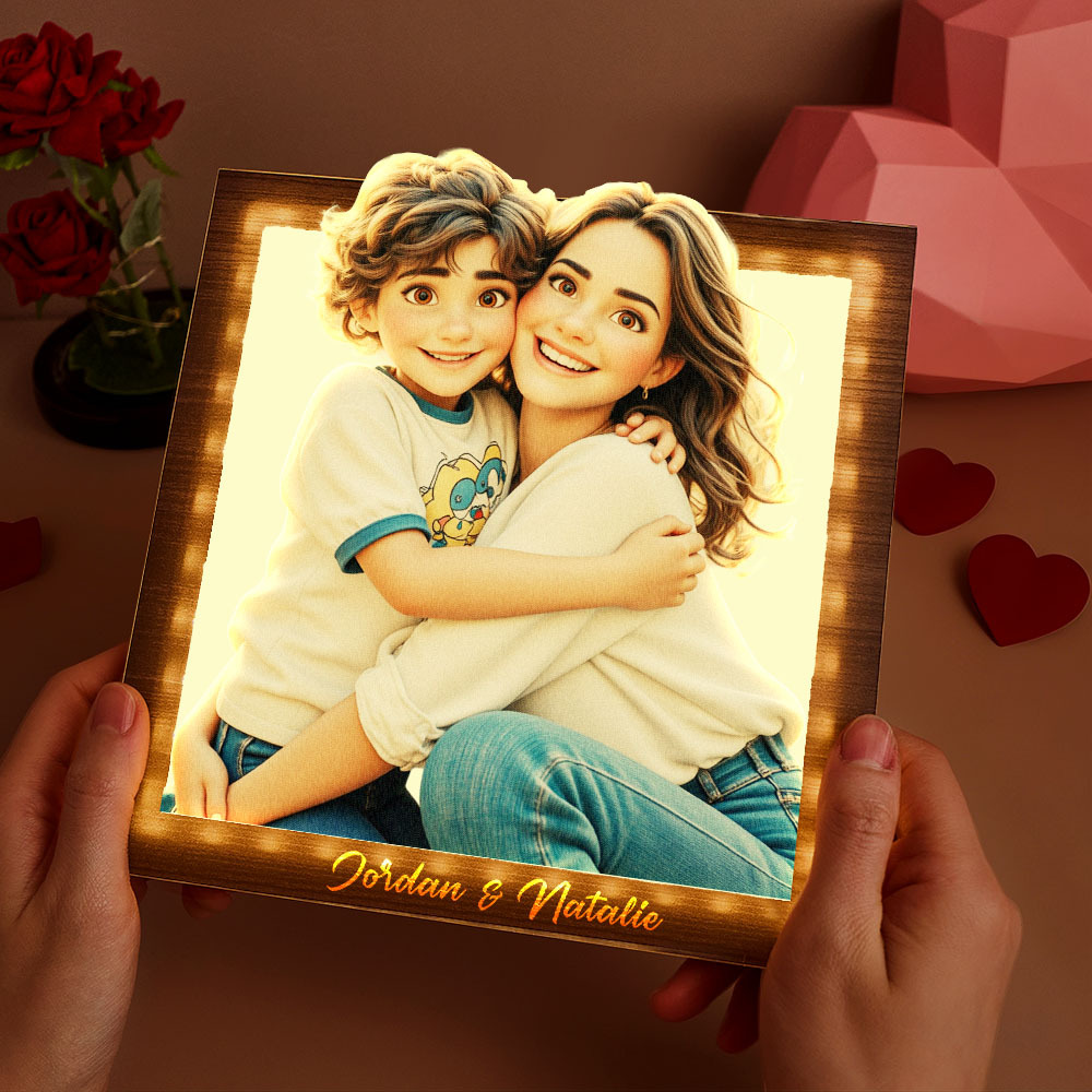 Mother's Day Gifts Custom Cartoon Photo Square Warm Light Photo Frame Lamp