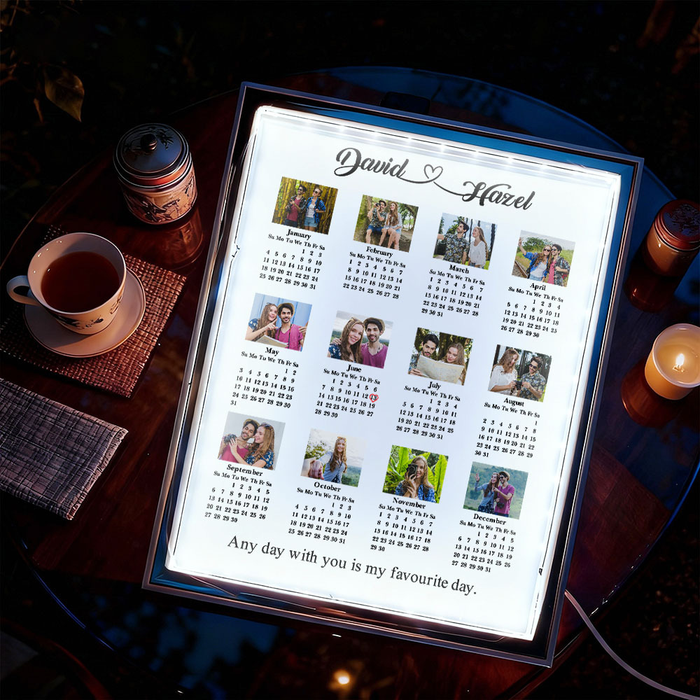 Personalized 2026 Calendar Mirror Light Box with Photo - 