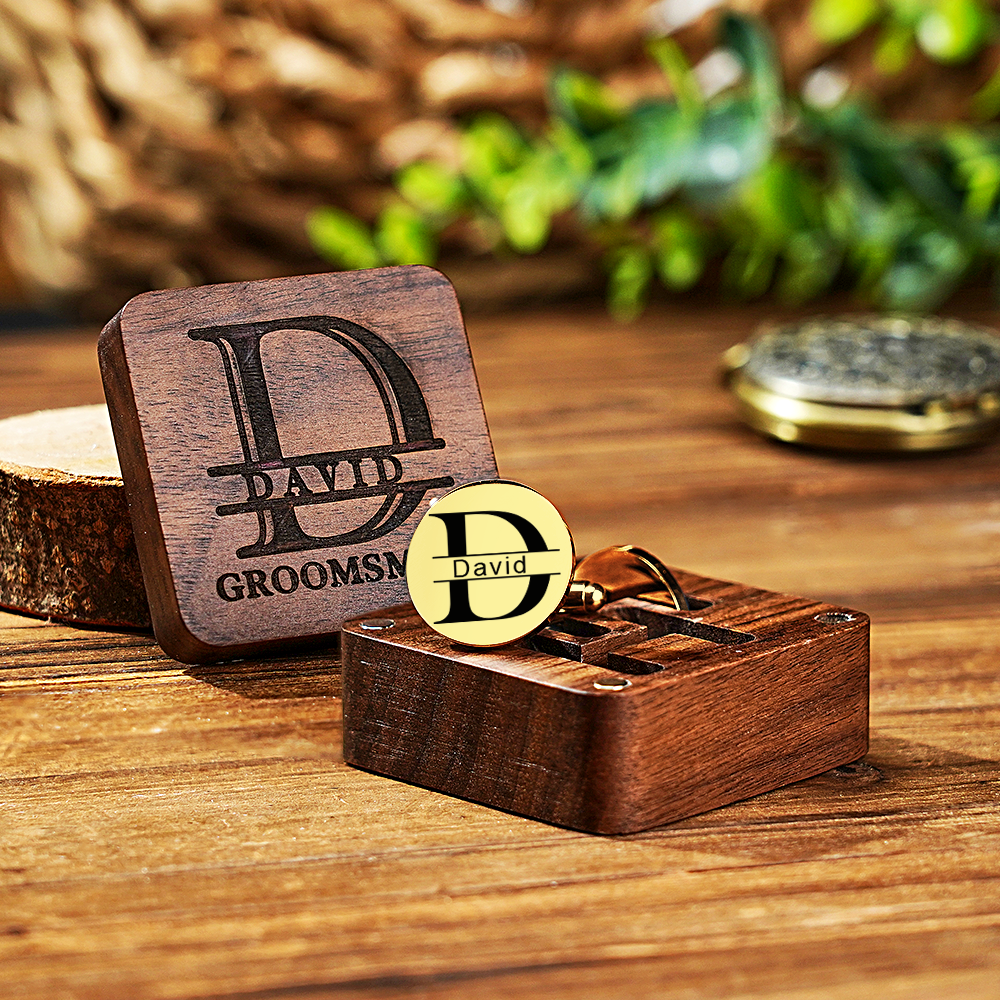 Personalized Engraved Cufflinks Set with Wooden Box Wedding Gift for Men Groomsmen -