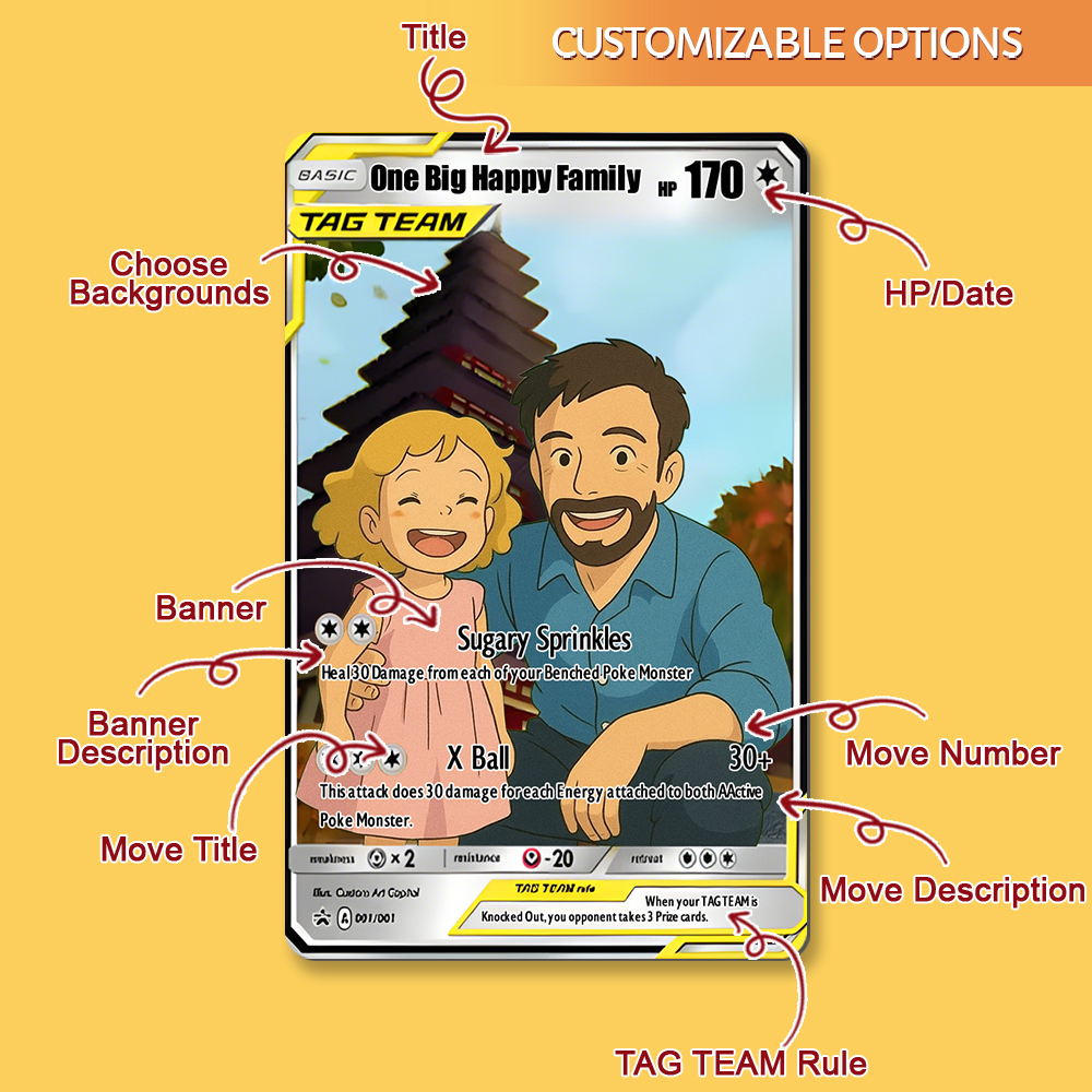 SALE! Custom POKE Tag Team Card Portrait - Personalized Anime Poster - Fathers Day Gift- Funny Cartoon K5