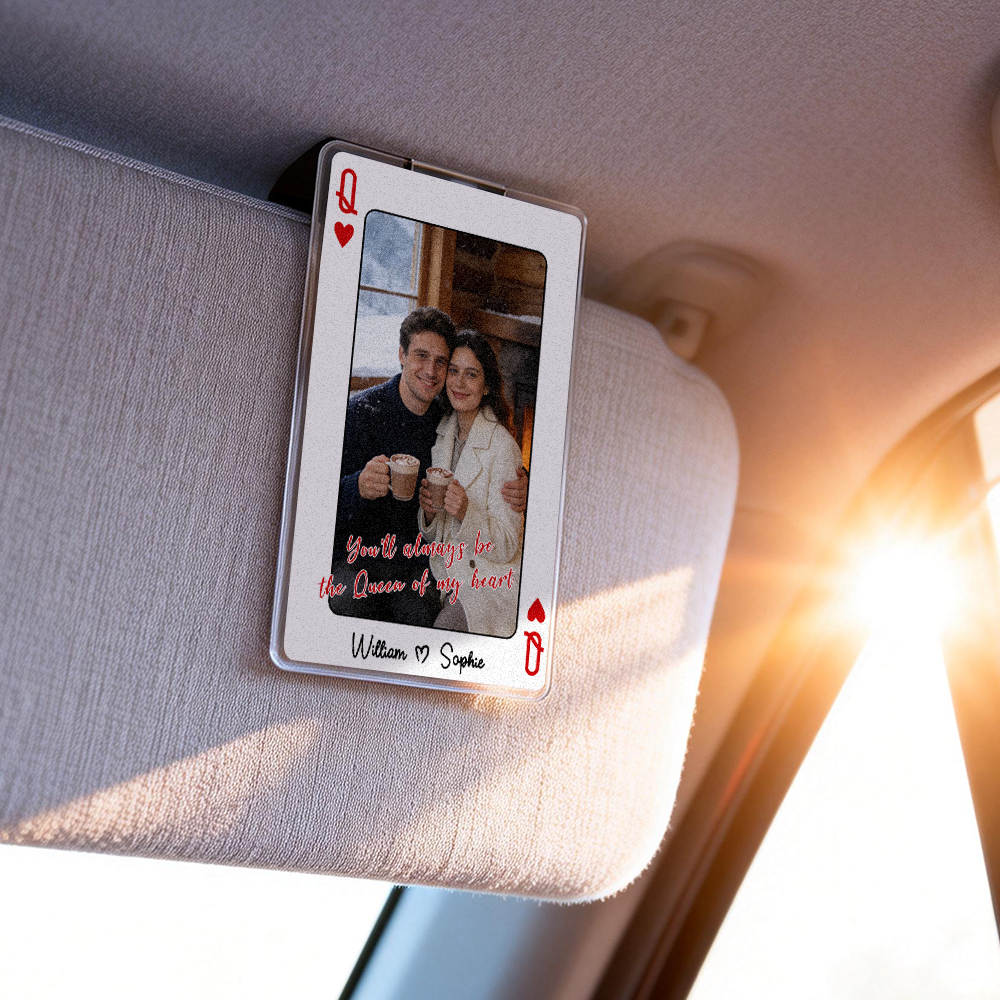 King/Queen Of My Heart Couple Custom Photo - Personalized Acrylic Car Visor - Valentine's Day Gift, Anniversary Gift For Him, For Her - 
