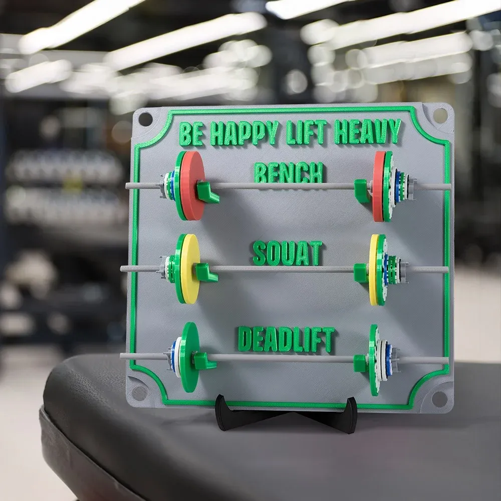 Custom Weightlifting Personal Tracking Board, 3D Printed Fitness Recording Board with Minibarbells for Home Gym Workout, Gift for Sports Lover
