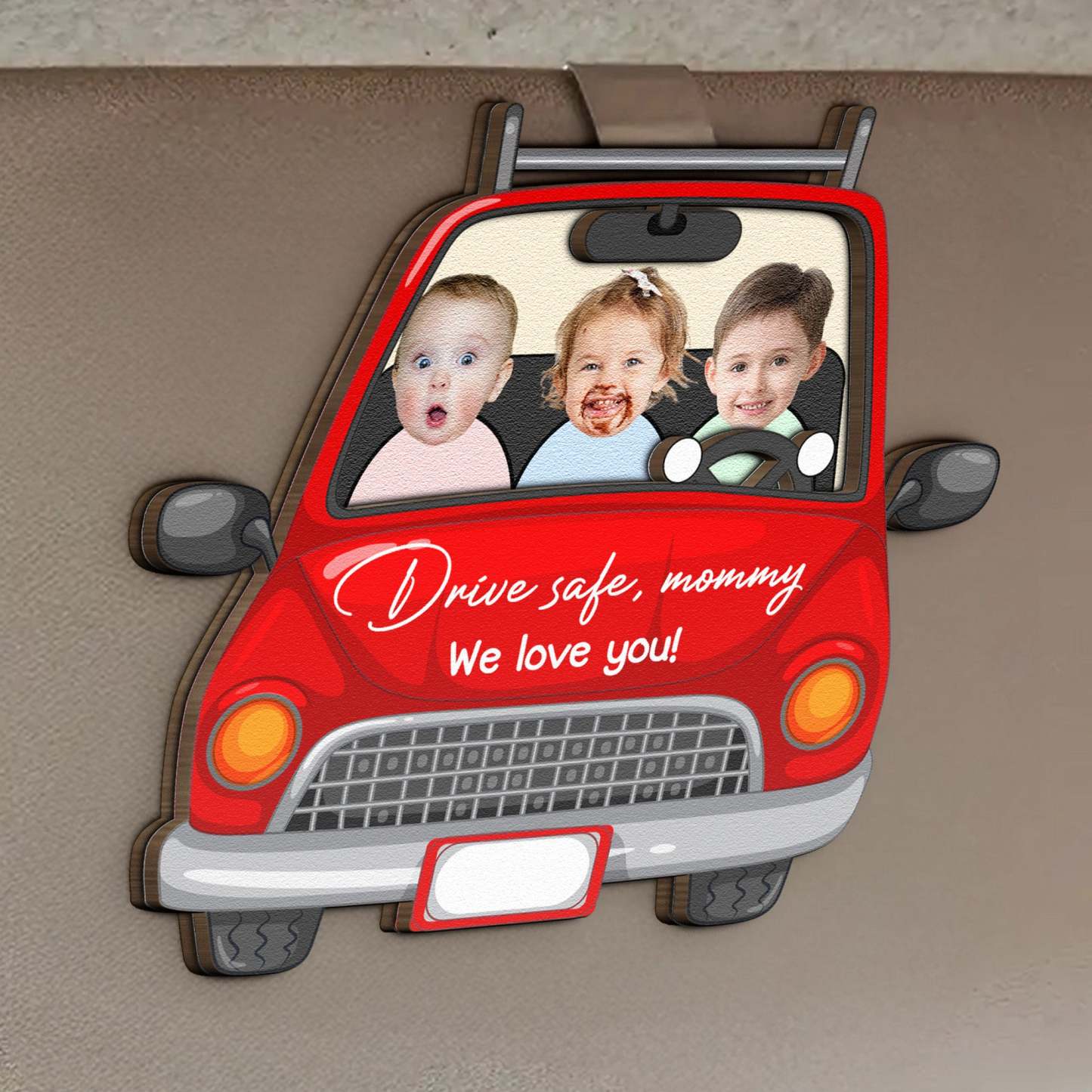 Drive Safe Mummy We Love You - Personalised Wooden Photo Car Visor Clip
