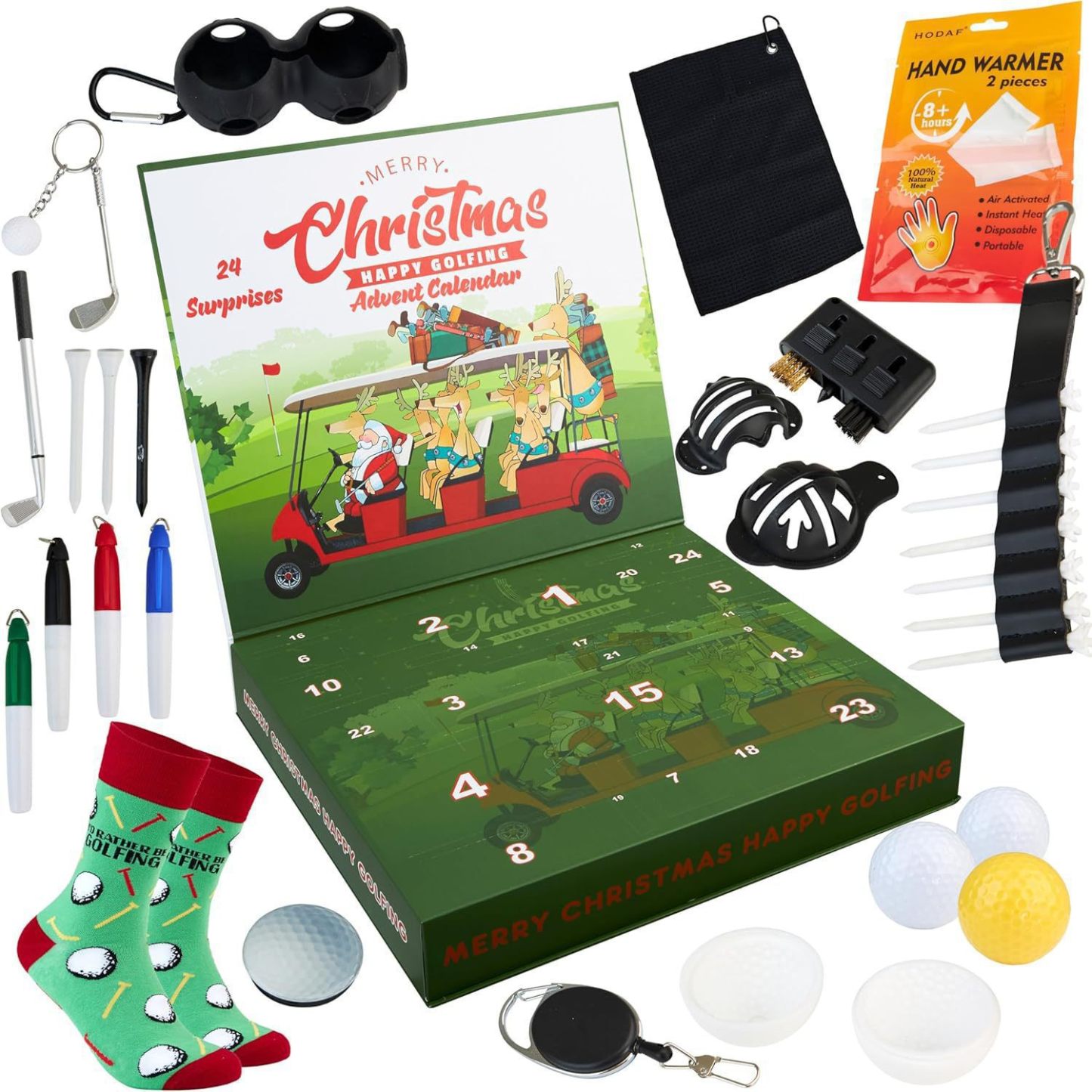 Golf Advent Calendar 2025 for Men Teens Christmas Countdown Calendar 24 Mini Golf Surprises Socks Novelty Fun Gifts for Men - 