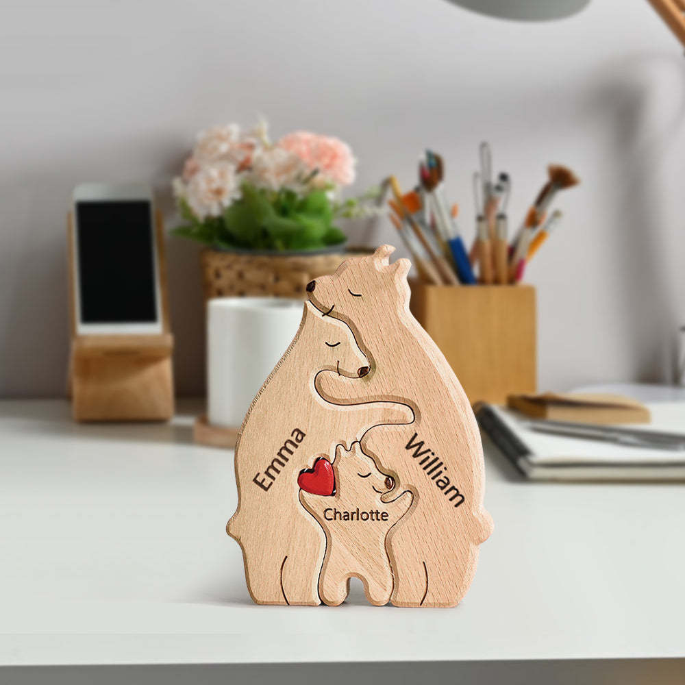 Test Wooden Bears Family Customized Names Puzzle Home Decor Gifts - NameNecklace