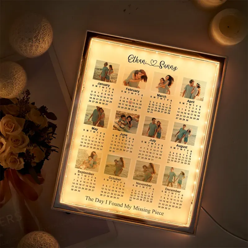 Personalized 2026 Calendar Mirror Light Box with Photo - 