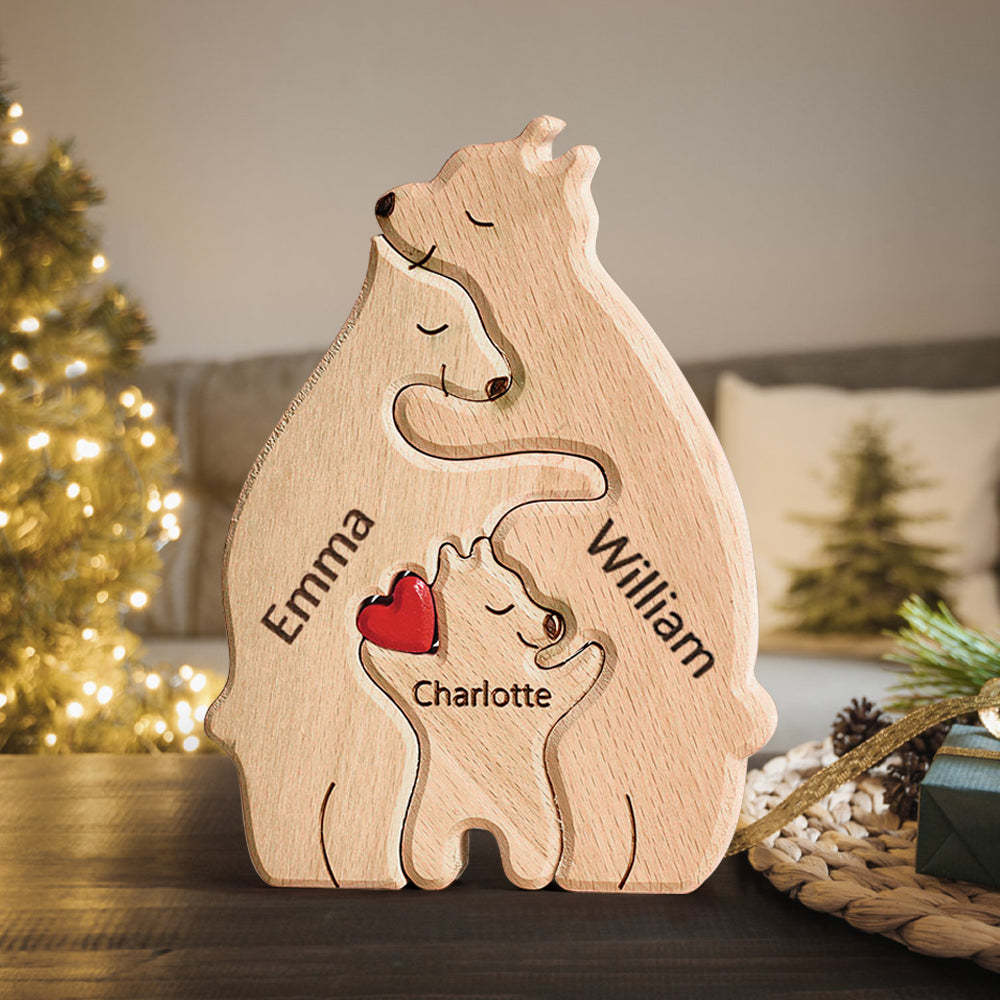 Test Wooden Bears Family Customized Names Puzzle Home Decor Gifts - NameNecklace