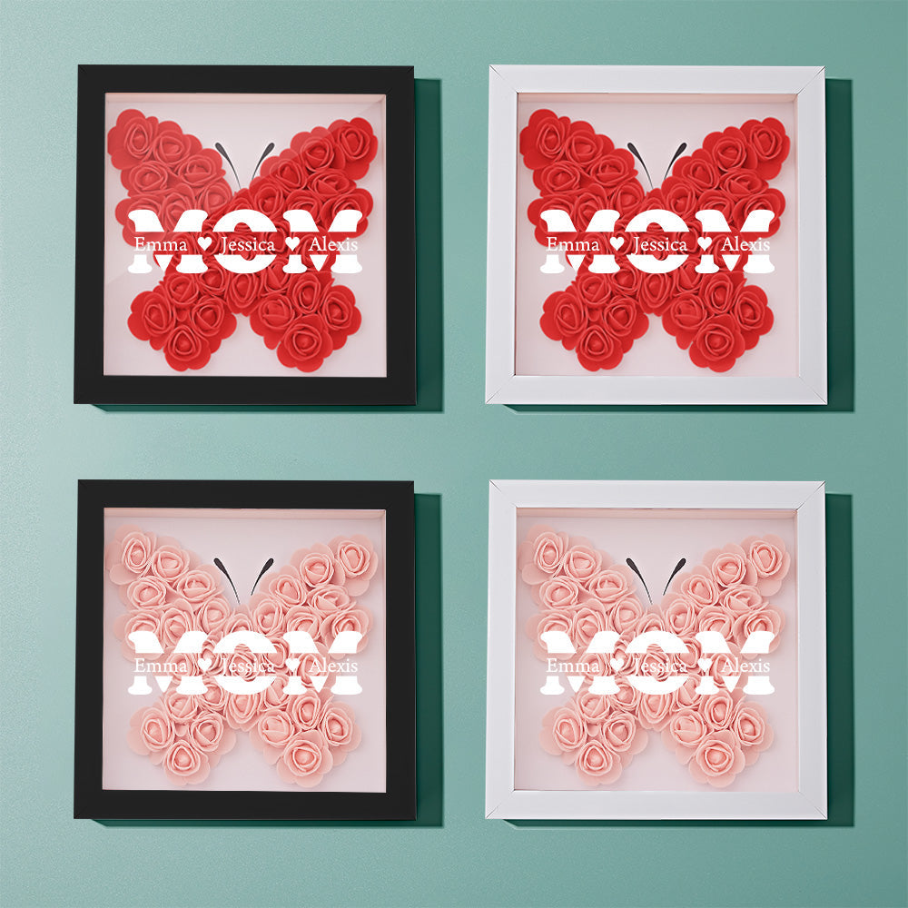 Personalized Mom Butterfly With Kids Name Flower Shadow Box