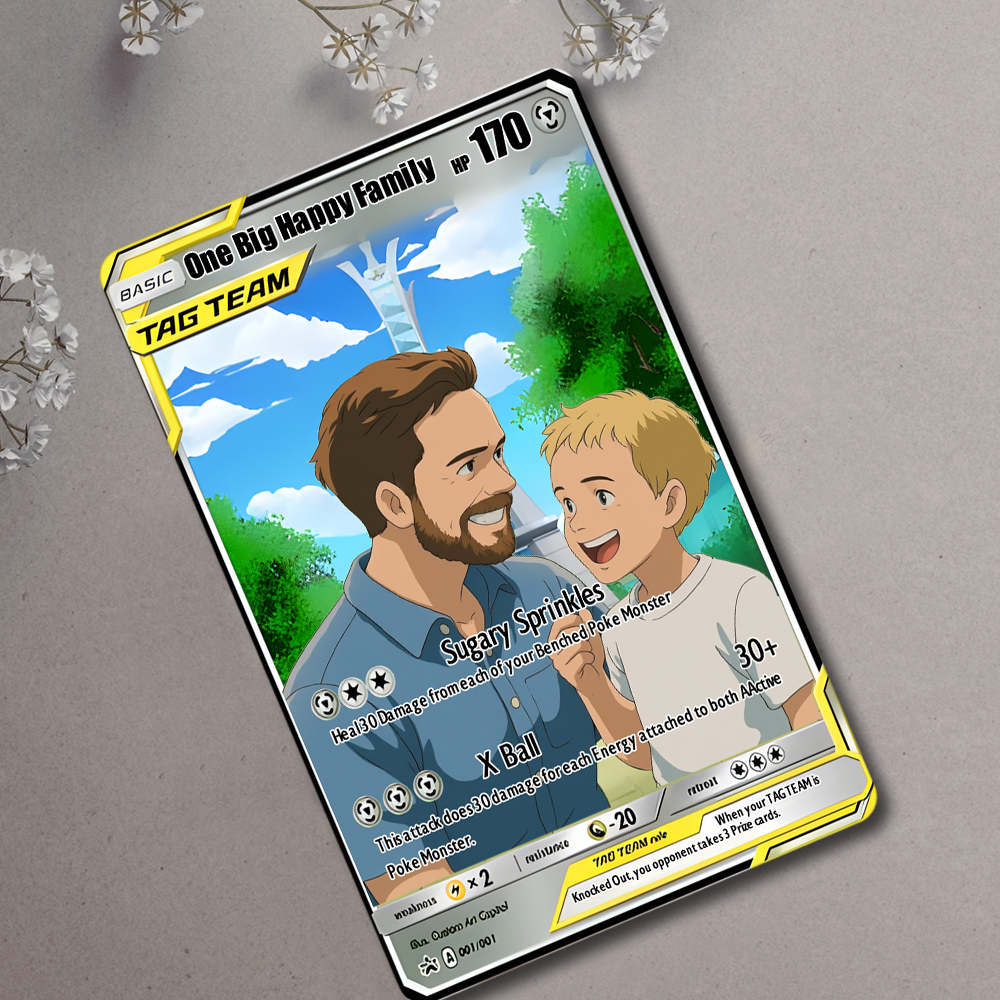 SALE! Custom POKE Tag Team Card Portrait - Personalized Anime Poster - Fathers Day Gift- Funny Cartoon K5
