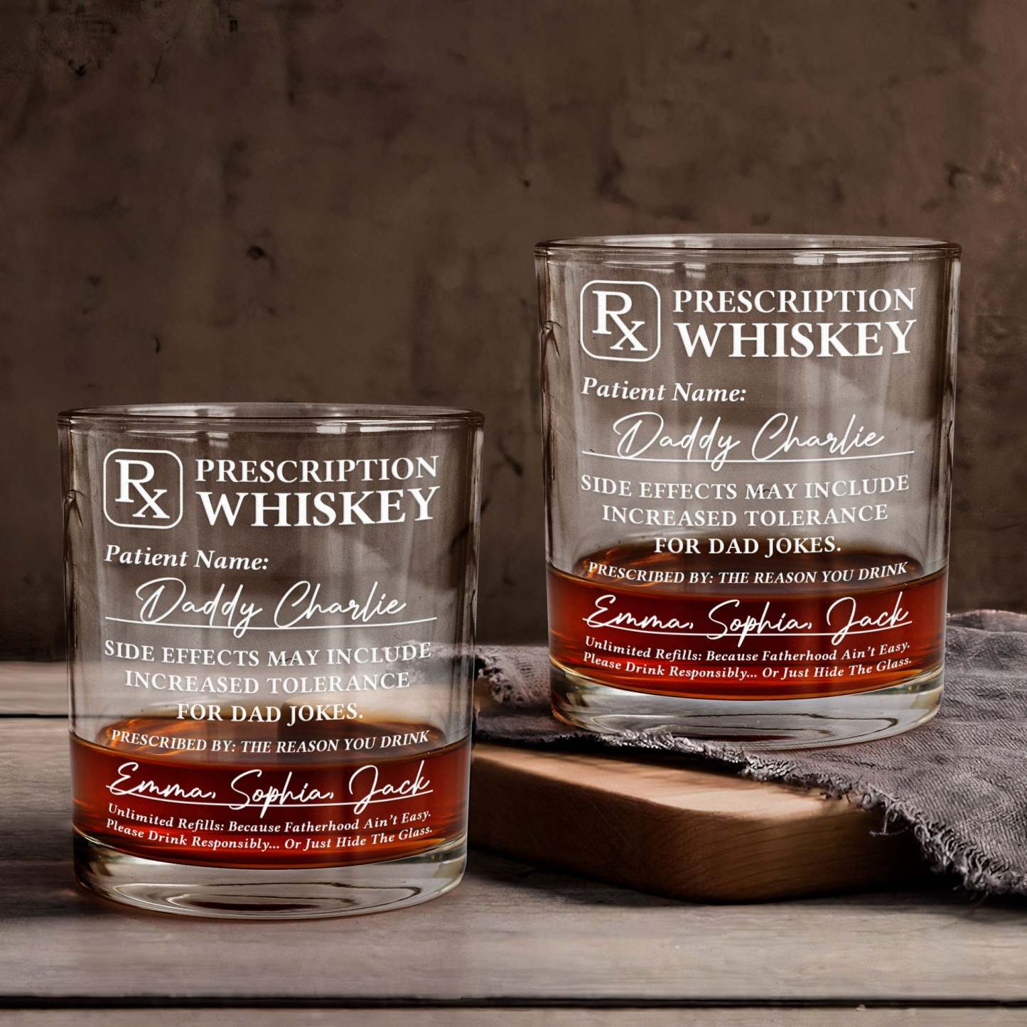 Rx Prescription Whiskey For Dad - Funny Gifts - Personalized Whiskey Glass