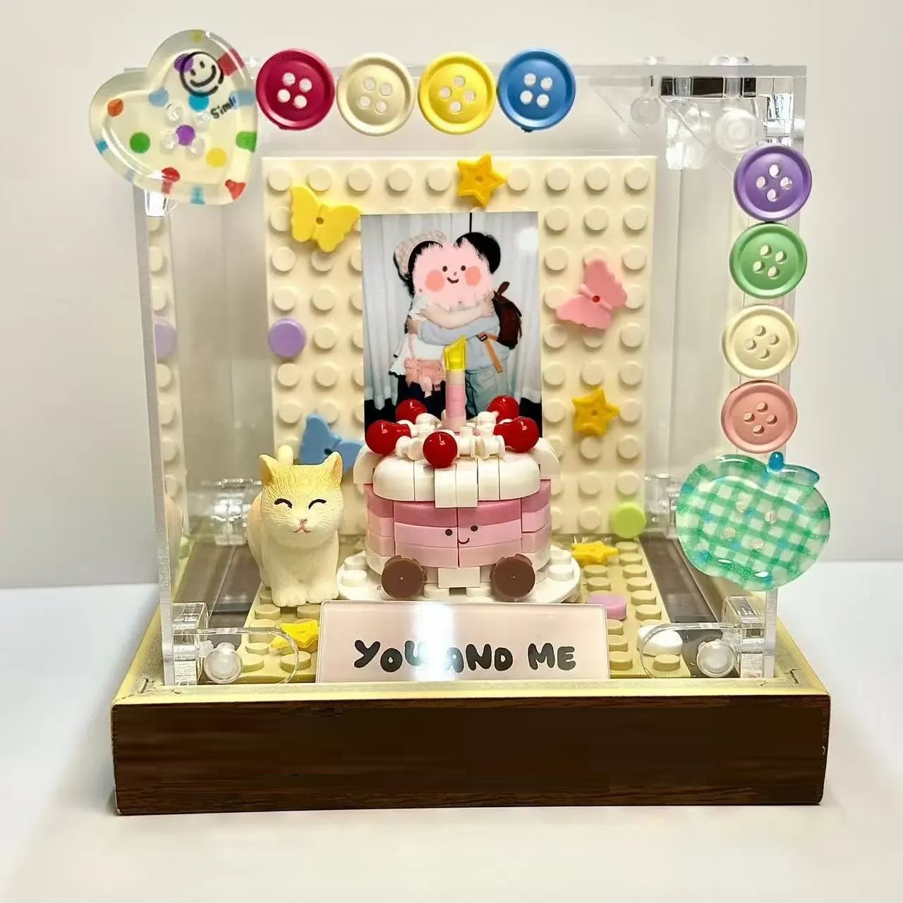 Personalized Birthday Memory Brick Display DIY Kit | Custom Photo Keepsake with Cake & Name