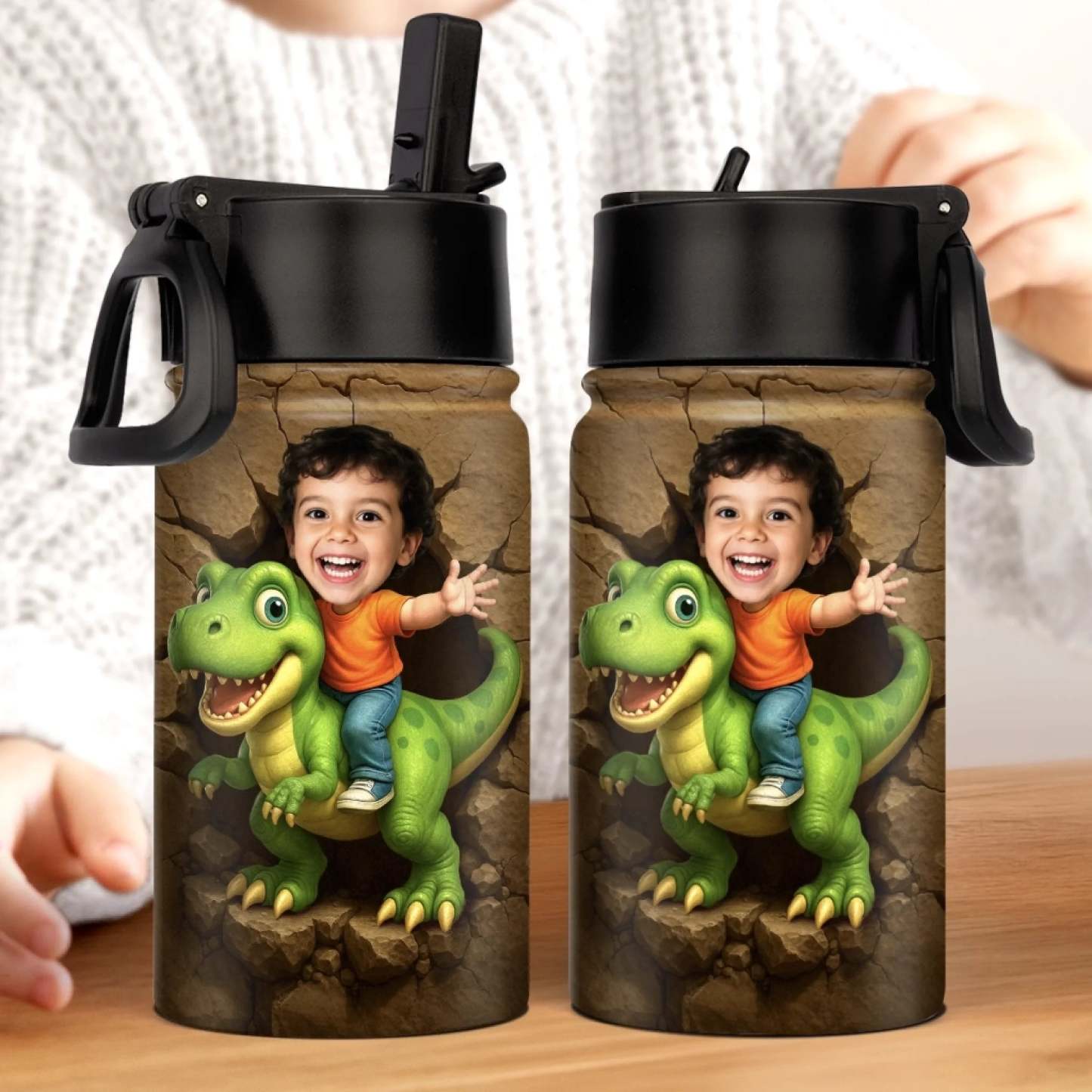 Custom Photo 3D Inflated Effect Printed Adventure Kids Water Bottle Personalized Gifts For Girl