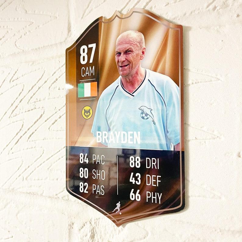 Personalised Football Cup Player Stats Card Sign With Choice of Background - Printed Metal Shield Sign Wall Art A4 Player Add Name