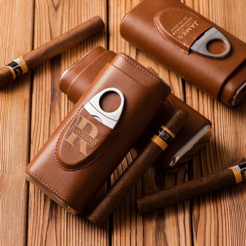 Personalized Cigar Case, Leather Cigar Holder with Cutter, Cigar Travel Case, Groomsmen Gifts, Gift for Dad Husband Gift for Him