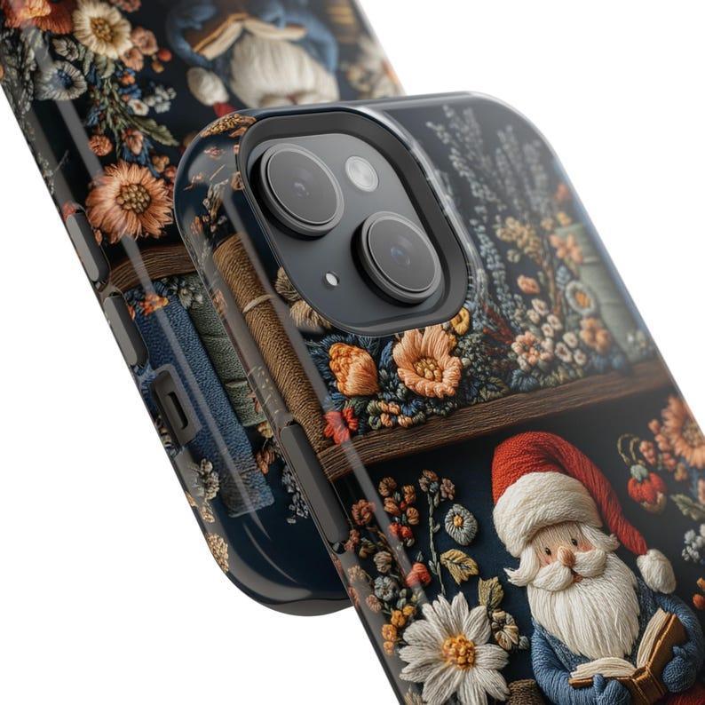 Cute Bookish Santa Phone Case,Whimsical Christmas iPhone MagSafe,Santa on bookshelf phone case,Faux embroidery Santa phone case,magsafe case